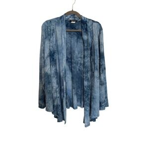 Cardigan Sequin Fairycore Only Nine Woman 1X Blue Tie Dye Embroidered Open Front
